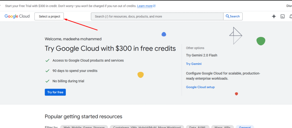 create a project in google cloud console