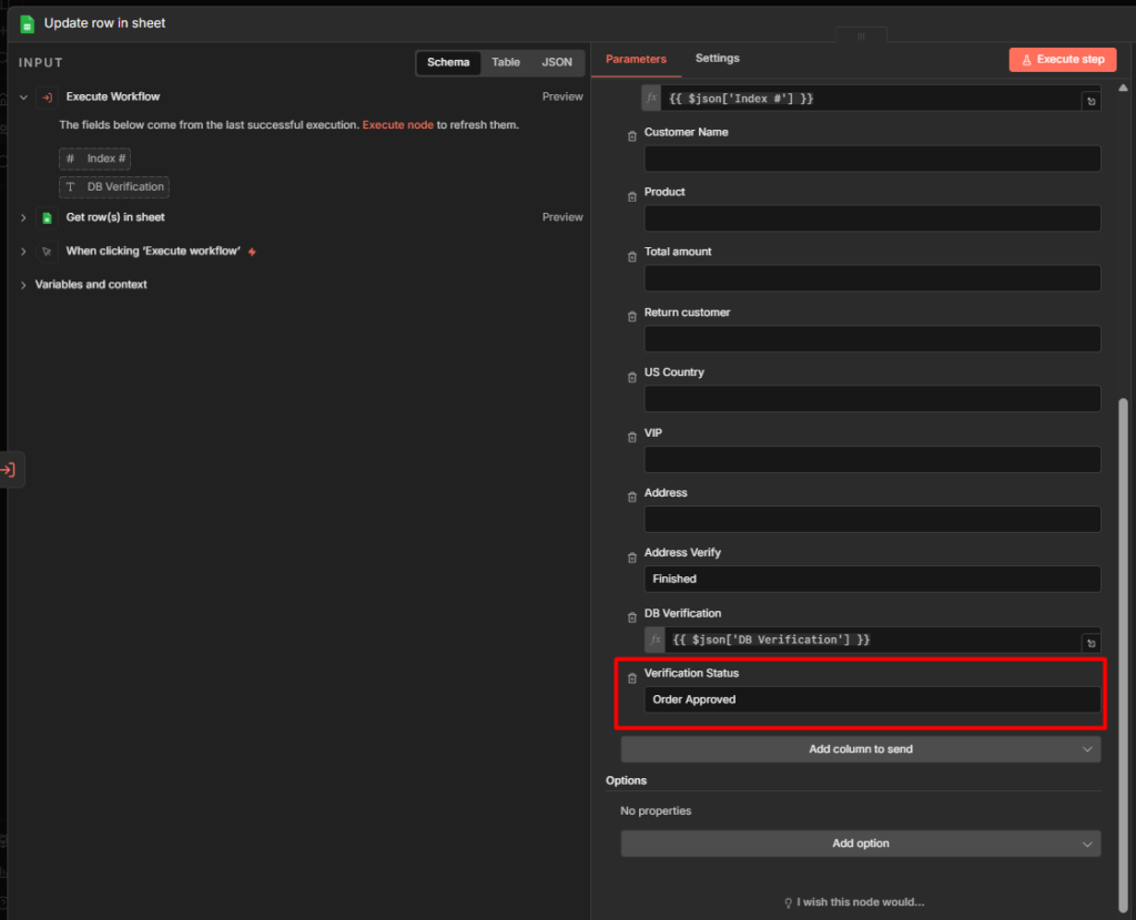 google sheet node configuring