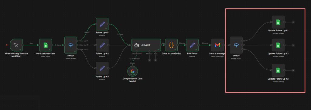 Switch routes branching out 3 different follow ups