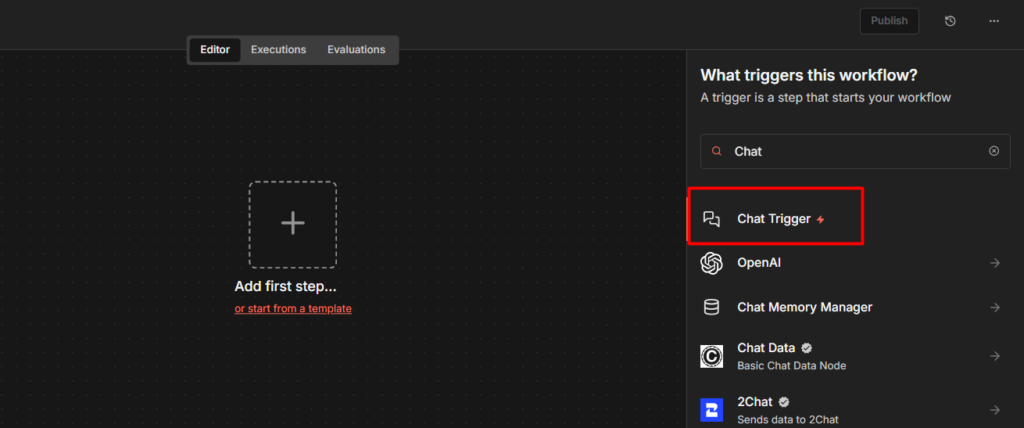 Adding a chat trigger in n8n