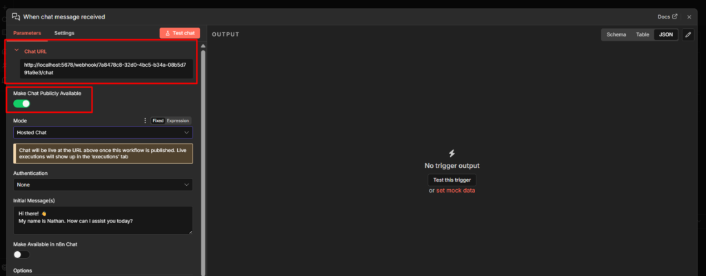 Chat trigger creates a Chat URL