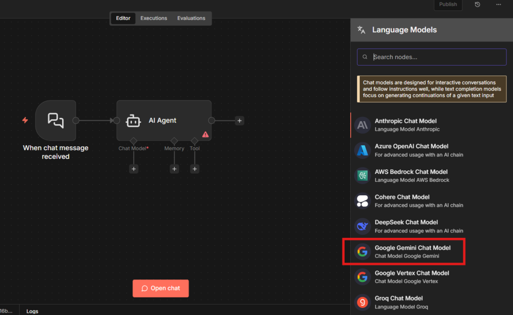 Connect Google Gemini Chat Model