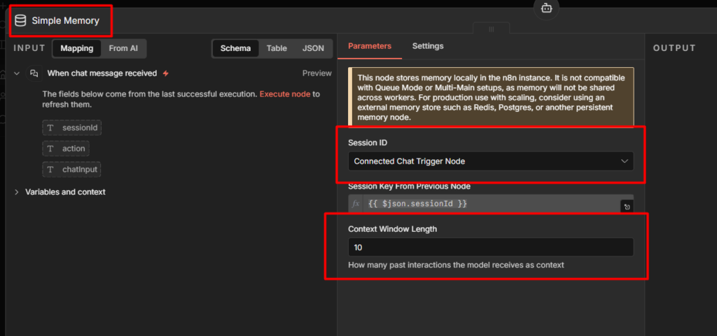 Configuring the context window length in simple memory