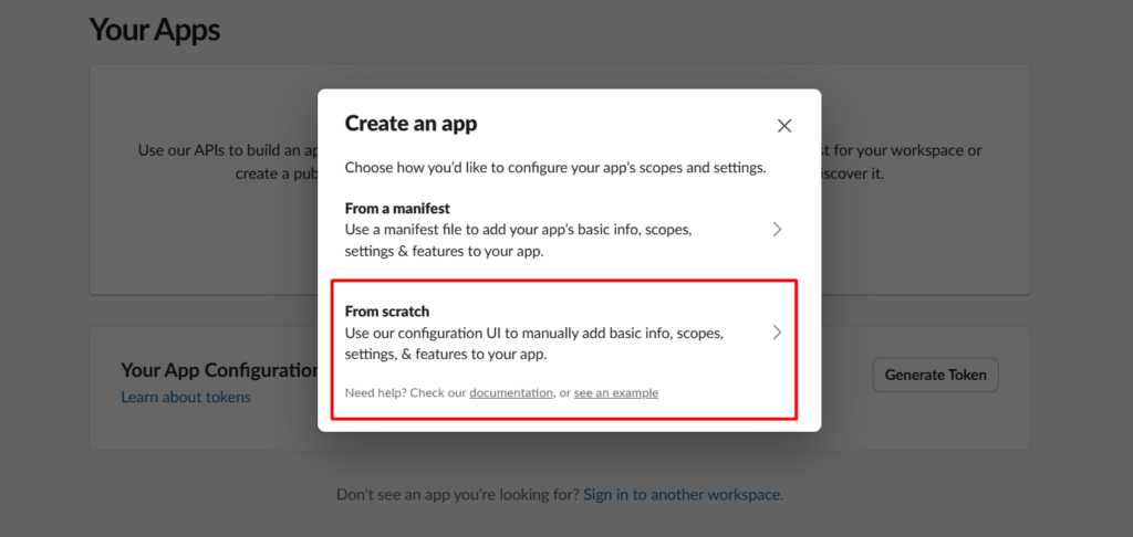 selecting from scratch in slack apps