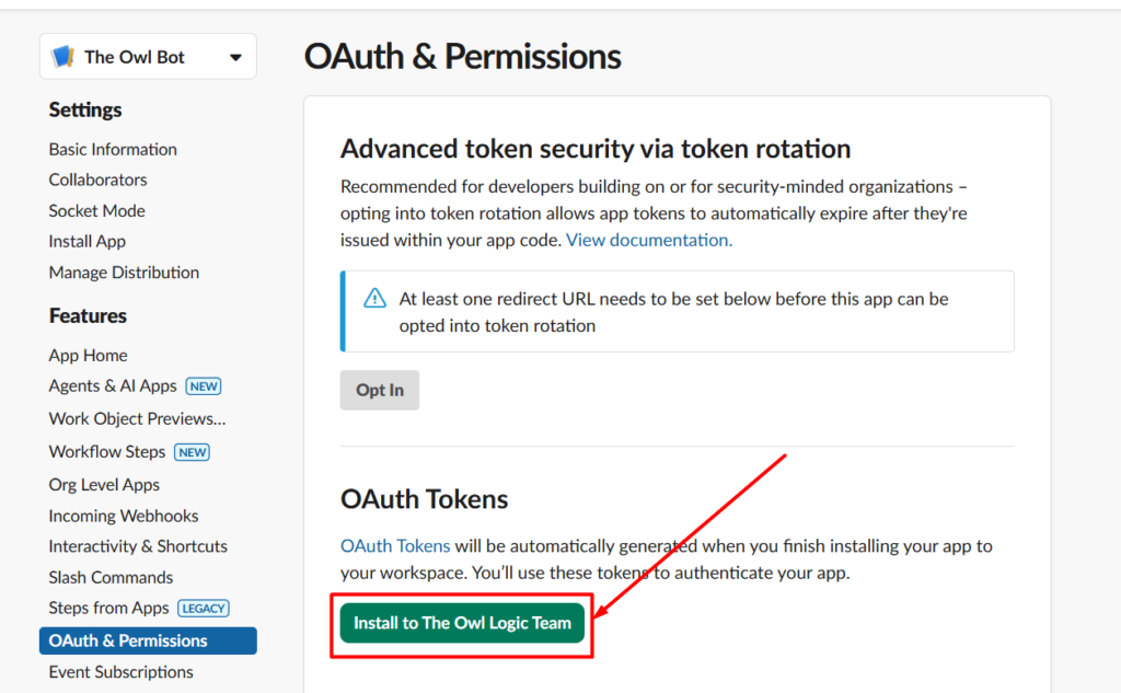 Installing the OAuth Token to the Workspace