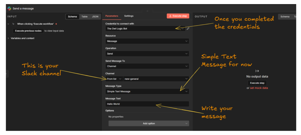 Explaining the configs of Send a message node