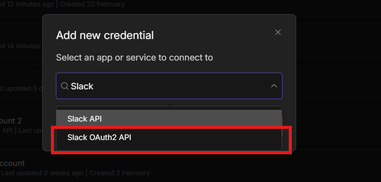 Select Slack OAuth 2 API