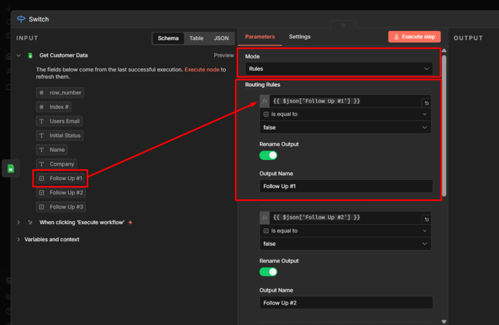 Mapping from google sheets to switch 