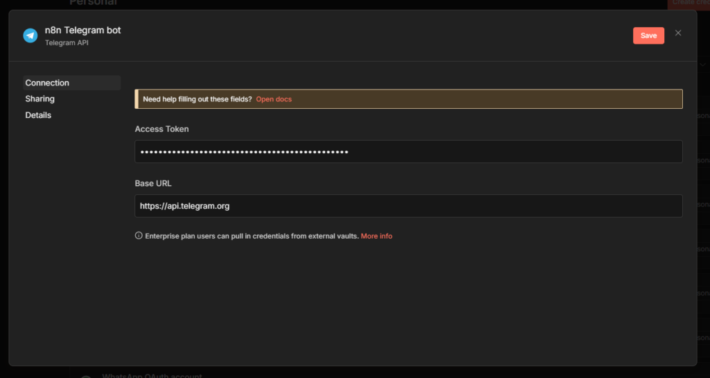 Connecting telegram to n8n