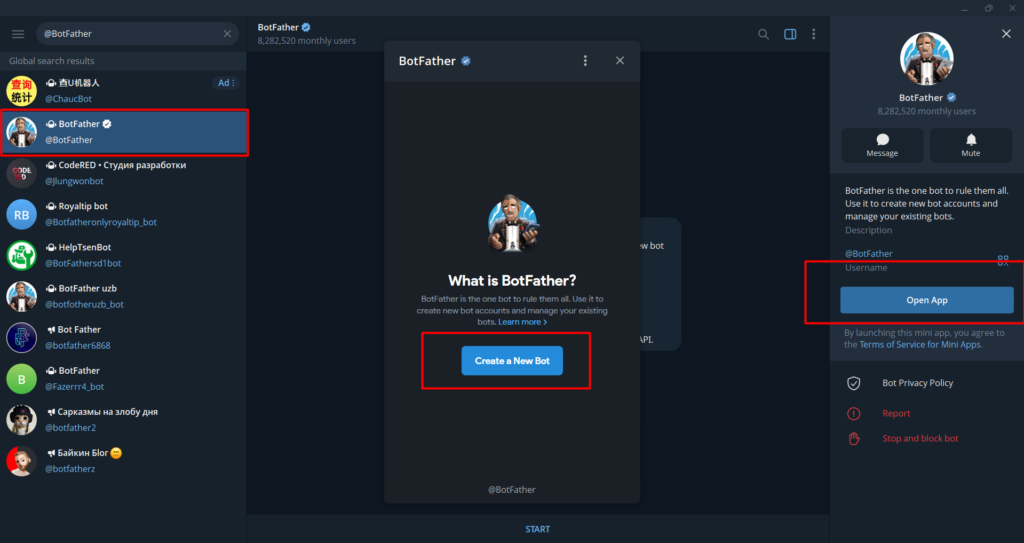 configuring botfather for the first time