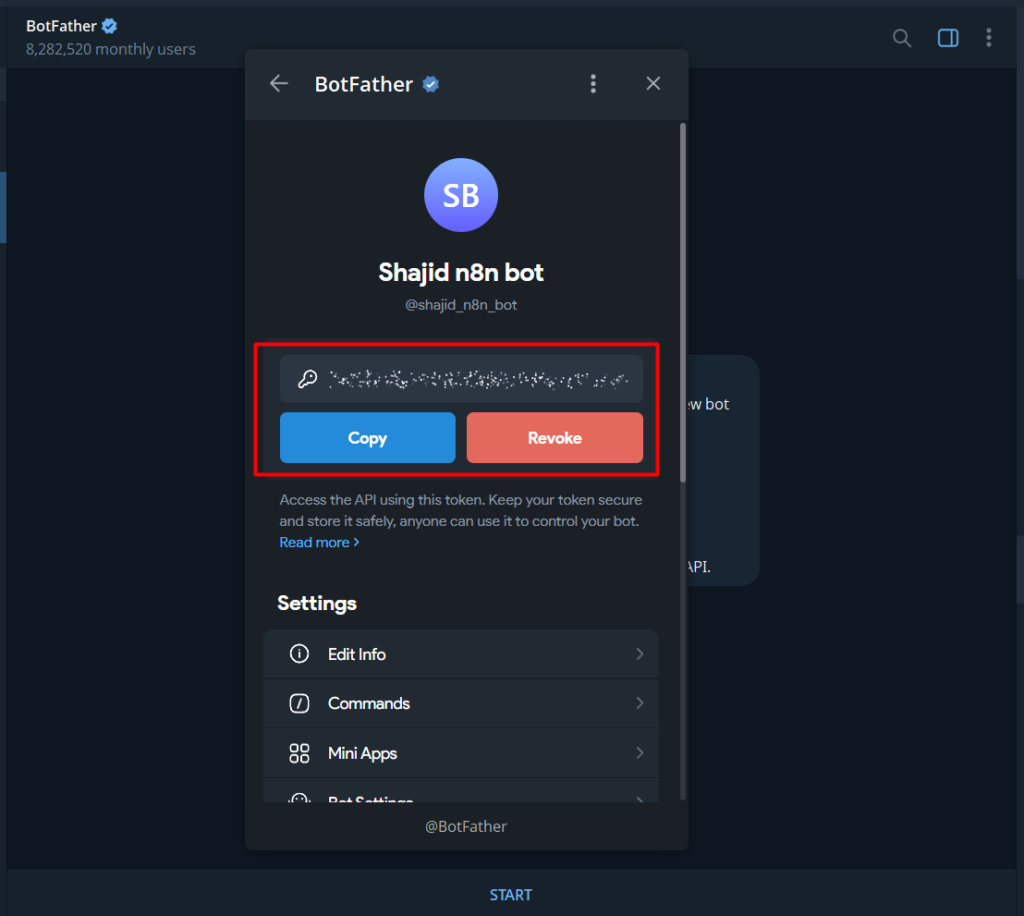 Generating the telegram bot token