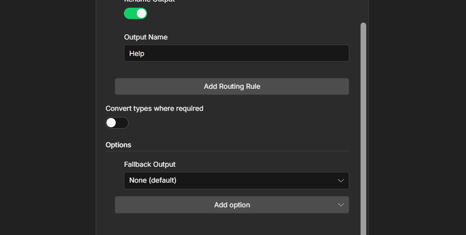 adding fallback output in switch node