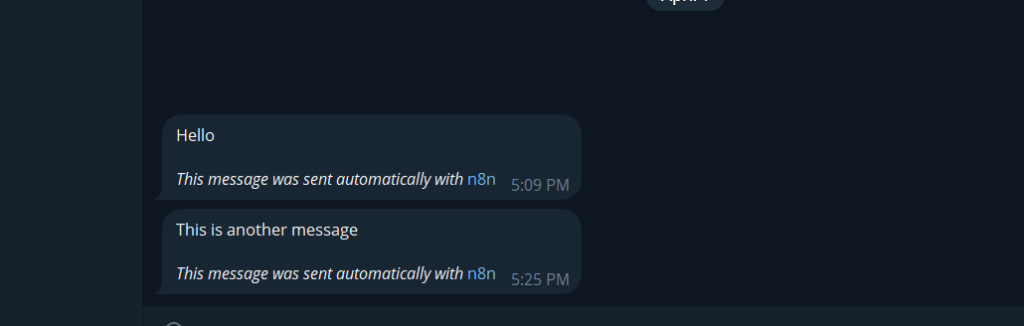 showing the telegram output with n8n