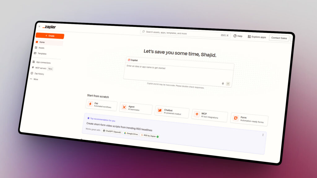 zapier initial dashboard