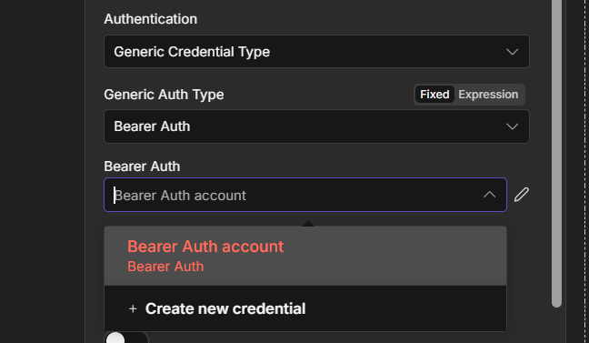 setting up bearer auth credentials in n8n